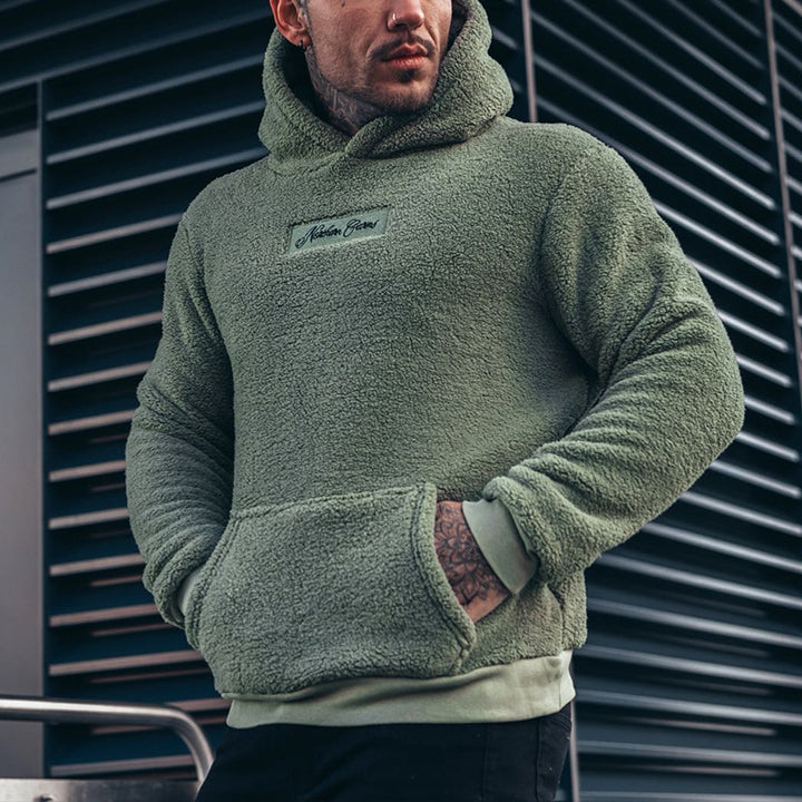 Herren Fleece Hoodie mit Kängurutasche und hohem Kragen Echoarchiv