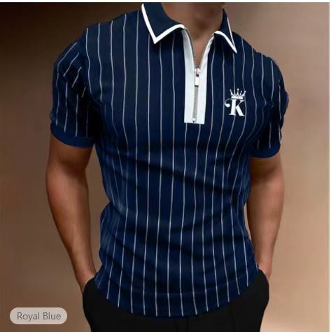 Herren Kurzarm Poloshirt mit Reißverschluss und Streifenmuster Echoarchiv