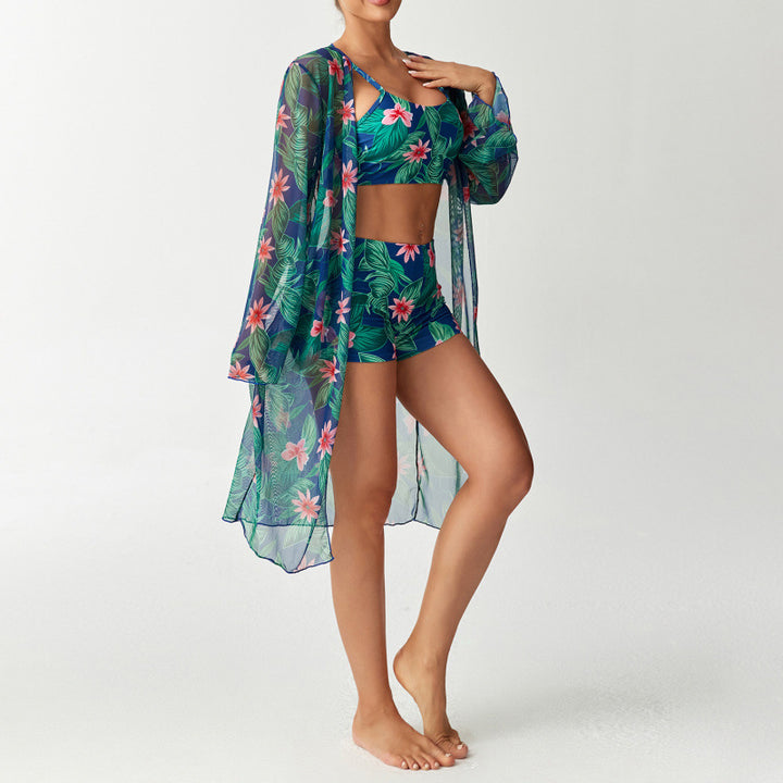 Damen Strandüberwurf mit floralem Design und hohem Schnitt Echo Archiv
