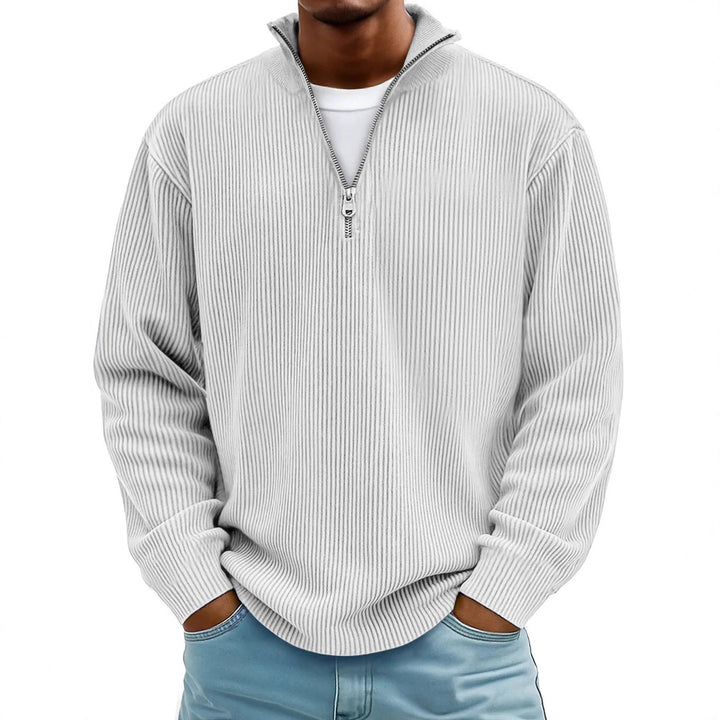 Herren nan gerippter Strickpullover mit halbem Reißverschluss und Stehkragen Echo Archiv