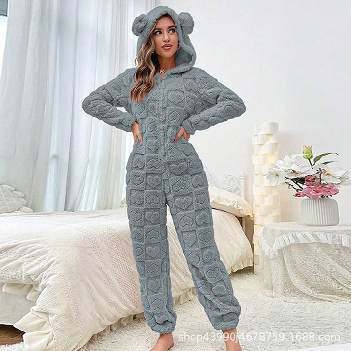 Damen Gemütlicher Fleece-Overall mit Kapuze Echoarchiv