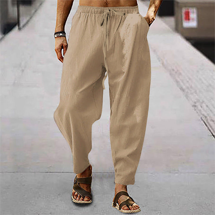 Herren nan lockere Sommer-Slouch-Hose aus Leinenmix mit elastischem Bund und konischem Knöchelabschluss Echoarchiv