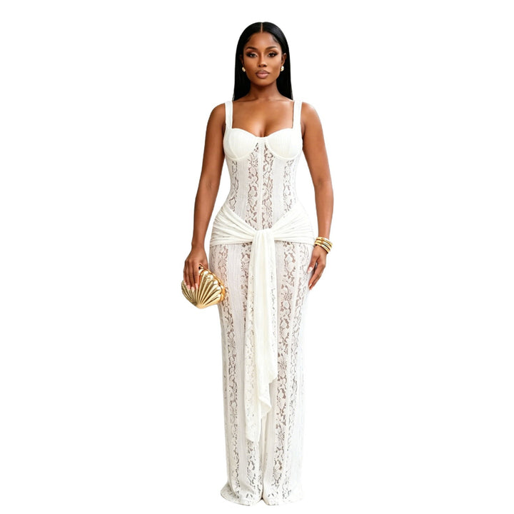 Damen Elegantes Spitzenkleid mit tailliertem Körper und weichem Fall Echo Archiv