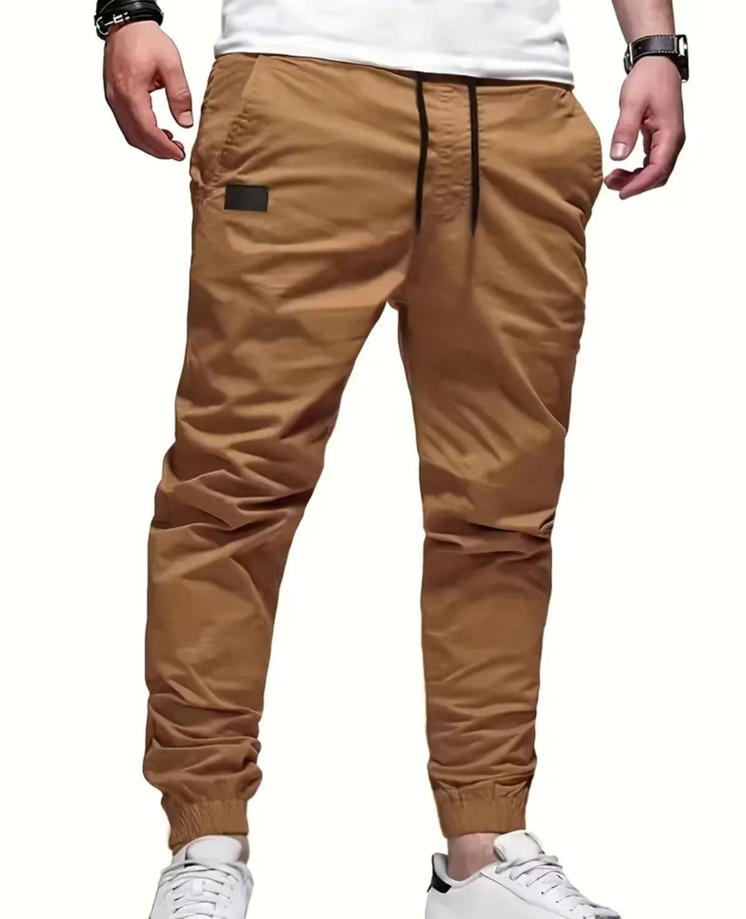 Herren urbaner tapered Twill-Jogger mit elastischem Knöchelabschluss Kordelbund und diskreter Utility-Tasche – Sorevano