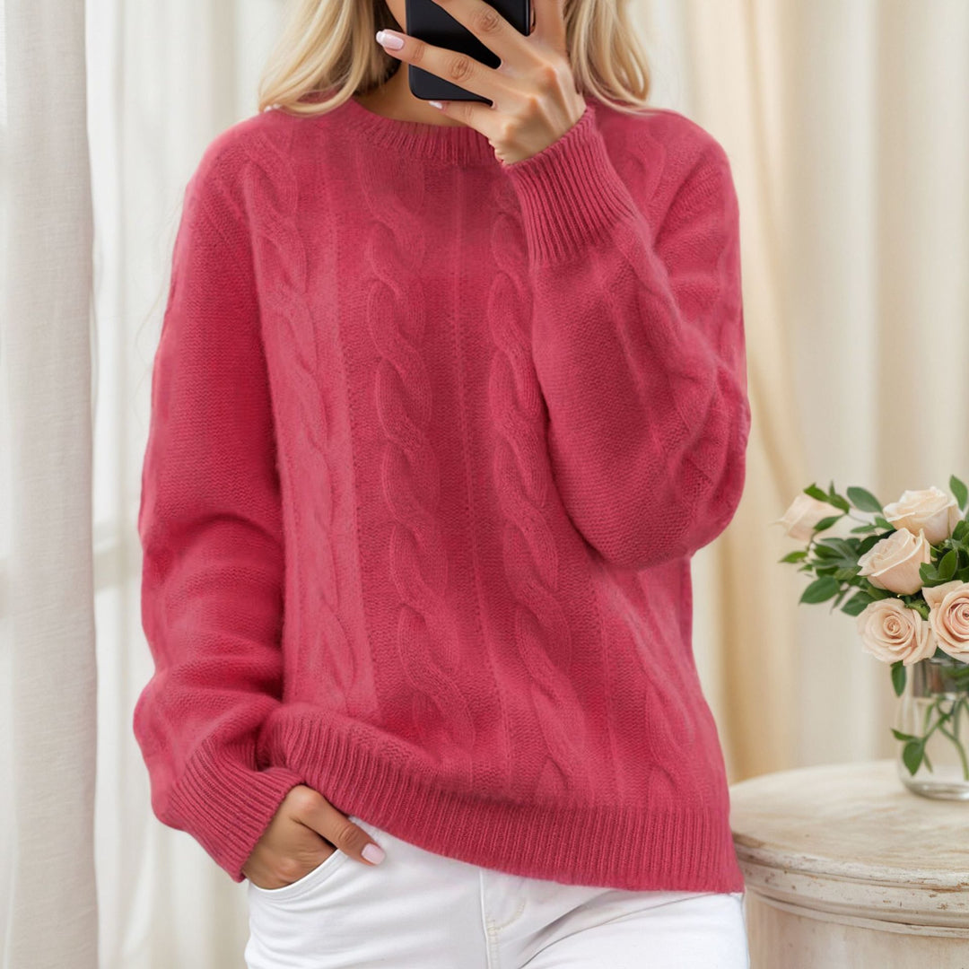 Damen nan kuscheliger Zopfstrickpullover mit Rundhalsausschnitt Echo Archiv