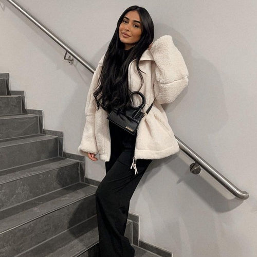 Damen Teddy-Fleecejacke mit Stehkragen Echoarchiv