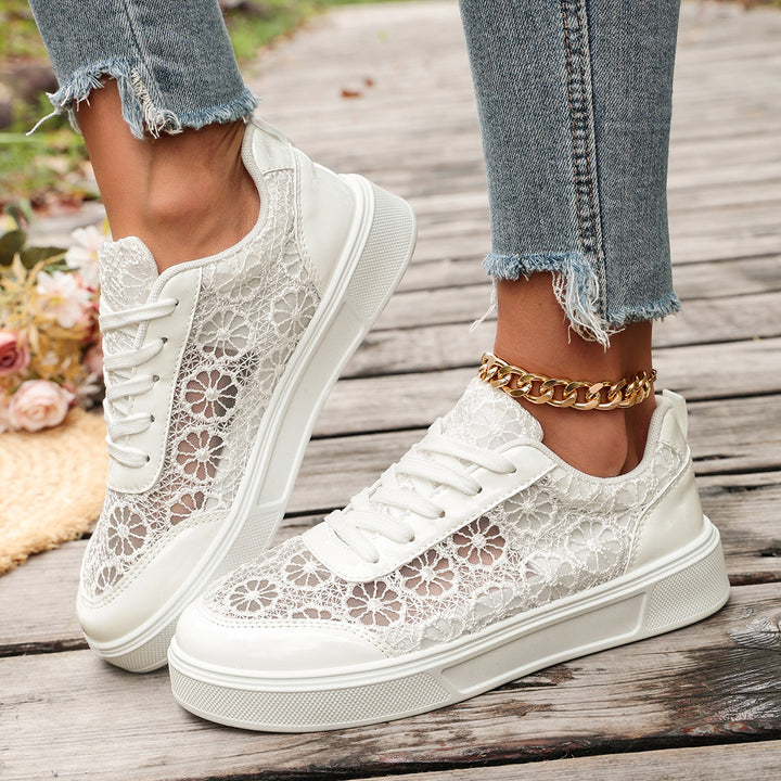 Damen zarte Spitzen-Plateau-Sneaker mit floralem Häkelmuster Echoarchiv