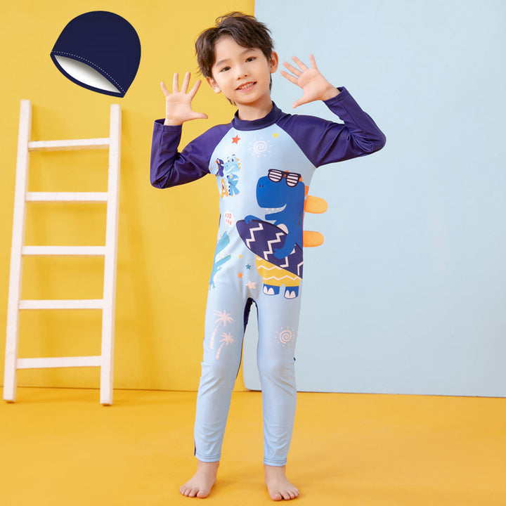 Jungen UV-Schutz Schwimmanzug mit langen Ärmeln und süßem Dinosaurier-Motiv Echo Archiv