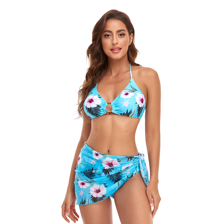 Damen Triangel-Bikini-Set mit modischem Wickelrock und floralem Design Echo Archiv
