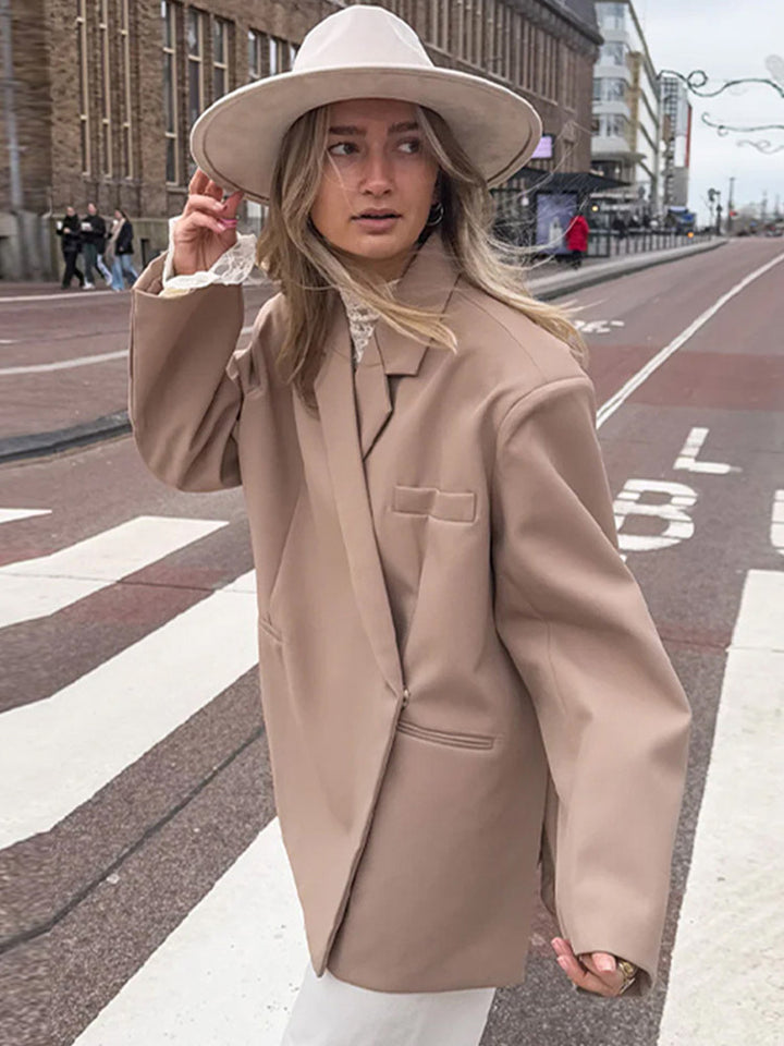 Damen Oversize-Blazer mit kastiger Silhouette, verdeckter Verschluss und Pattentaschen Echoarchiv