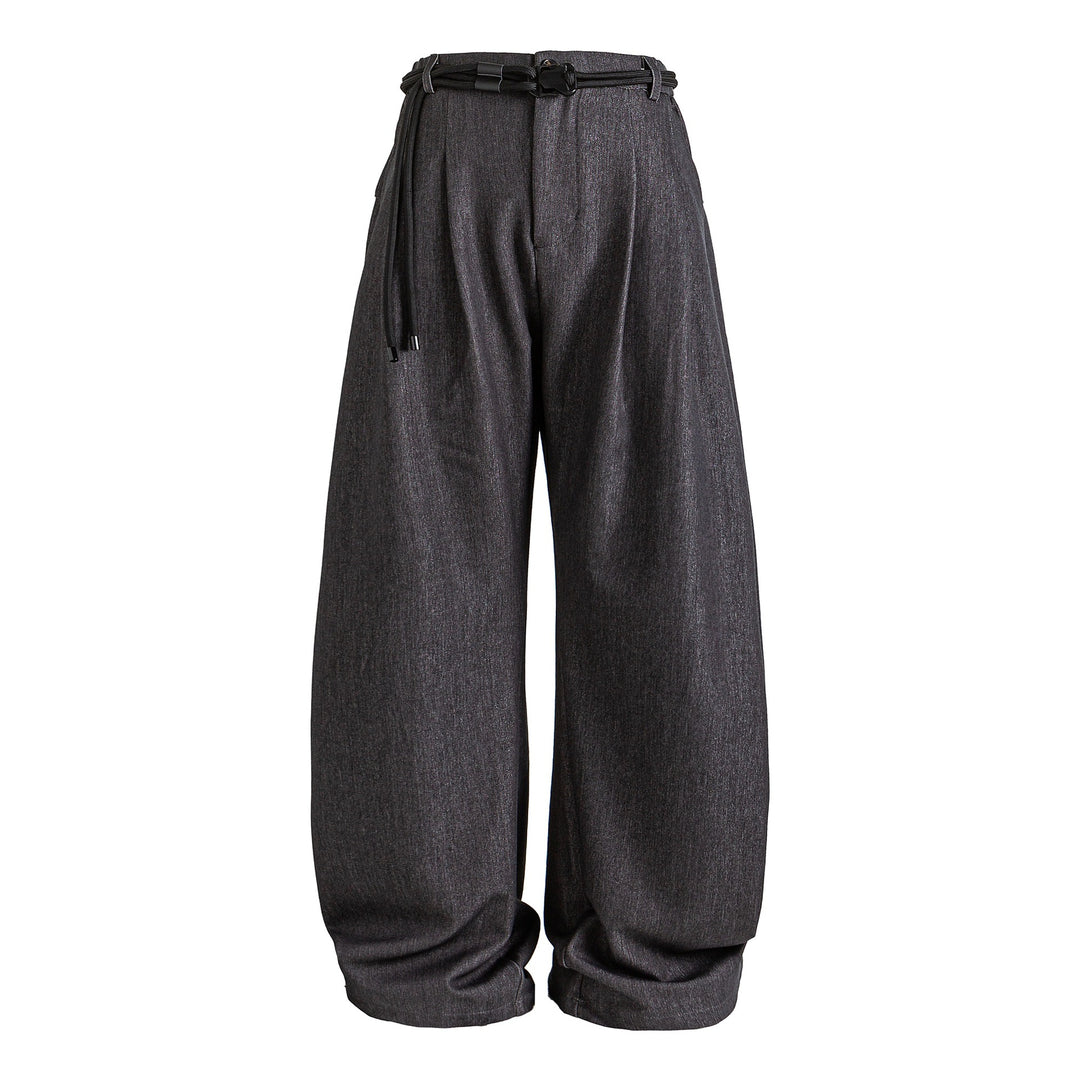 Damen Weite hochtaillierte Jeanshose mit Bundfalten, Kordelgürtel und Culotte-Schnitt Echoarchiv