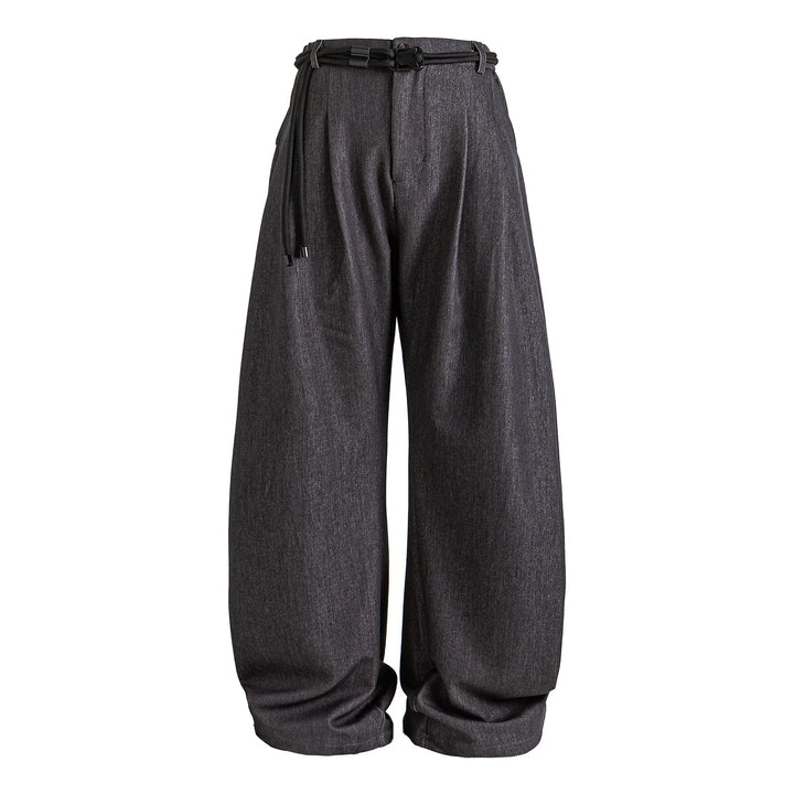 Damen Weite hochtaillierte Jeanshose mit Bundfalten, Kordelgürtel und Culotte-Schnitt Echoarchiv