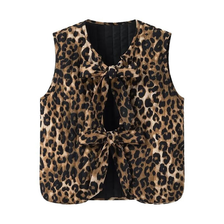 Damen Ärmellose Leoparden-Print-Weste mit Bindeschleifen und strukturierter Oberfläche Echo Archiv