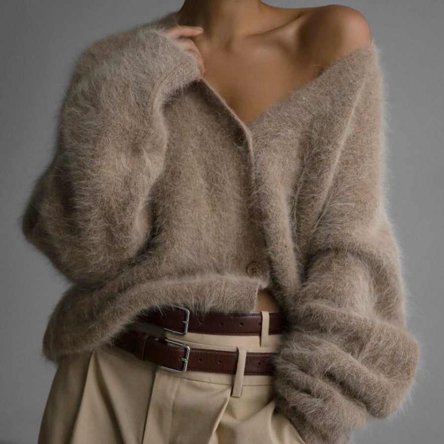 Damen kuscheliger Cardigan mit V-Ausschnitt Echoarchiv