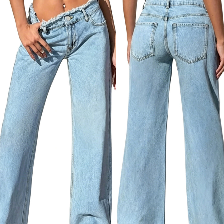 Damen High-Waist Schlagjeans mit rohem Bund und weitem Bein Echo Archiv