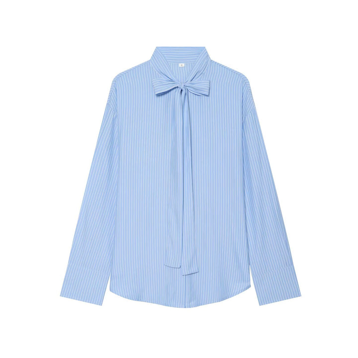 Damen Weite Bluse mit Schluppenkragen und Nadelstreifen Echo Archiv