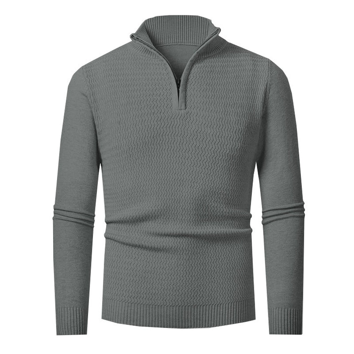 Herren nan Feinstrick-Halbzip-Pullover mit strukturierter Wellenoptik und Stehkragen Echo Archiv