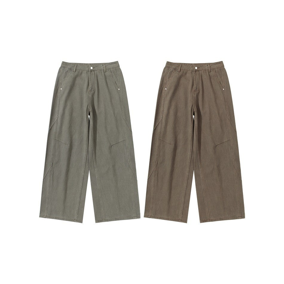 Damen Weite Bundfaltenhose im Utility‑Cargo‑Stil mit hoher Taille und markanten Teilnähten Echoarchiv
