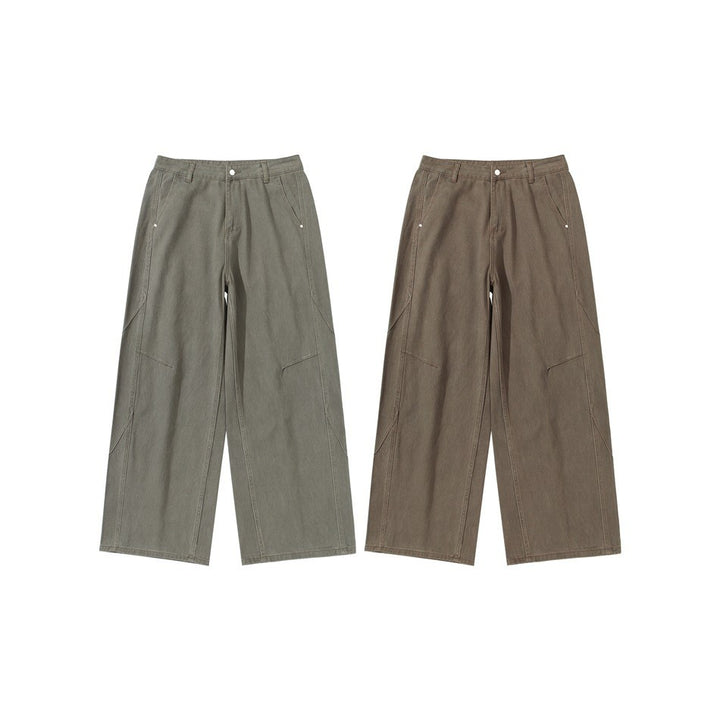 Damen Weite Bundfaltenhose im Utility‑Cargo‑Stil mit hoher Taille und markanten Teilnähten Echoarchiv