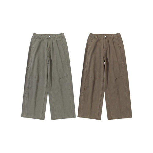 Damen Weite Bundfaltenhose im Utility‑Cargo‑Stil mit hoher Taille und markanten Teilnähten Echoarchiv