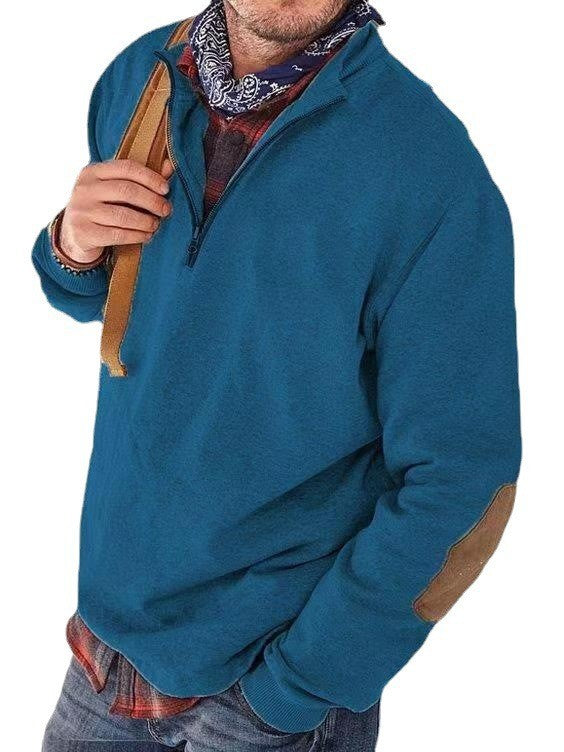 Herren Fleecepullover mit praktischer Reißverschlussöffnung und modischen Lederakzenten Echoarchiv