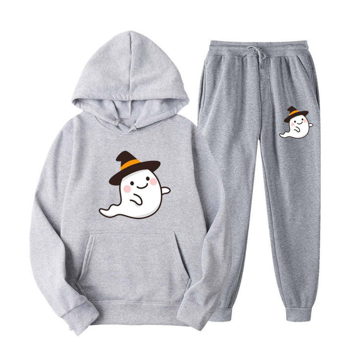 Unisex nan kuscheliger Kapuzenpullover und Jogginghose Set mit Halloween-Geistprint Echo Archiv