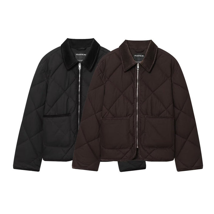 Damen Kurzjacke gesteppter Quilt‑Bomber mit Cordkragen, Frontreißverschluss und aufgesetzten Taschen Echo Archiv