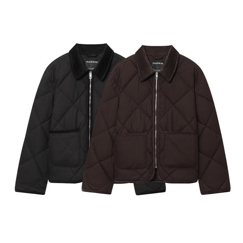 Damen Kurzjacke gesteppter Quilt‑Bomber mit Cordkragen, Frontreißverschluss und aufgesetzten Taschen Echo Archiv