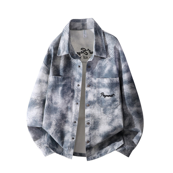 Herren Oversize-Hemdjacke im gewaschenen Batik-Look mit Druckknopf‑Front & aufgesetzten Brusttaschen Echoarchiv