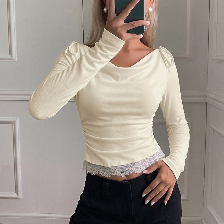 Damen Elegante Langarmbluse mit raffiniertem Kragen und Bindebändern Echo Archiv