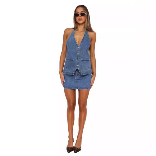 Damen Denim-Kleid mit ärmellosem Design und praktischen Taschen Echo Archiv