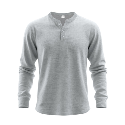 Herren Langarm-Henley-Shirt mit strukturiertem Gewebe und modischen Knöpfen Echoarchiv