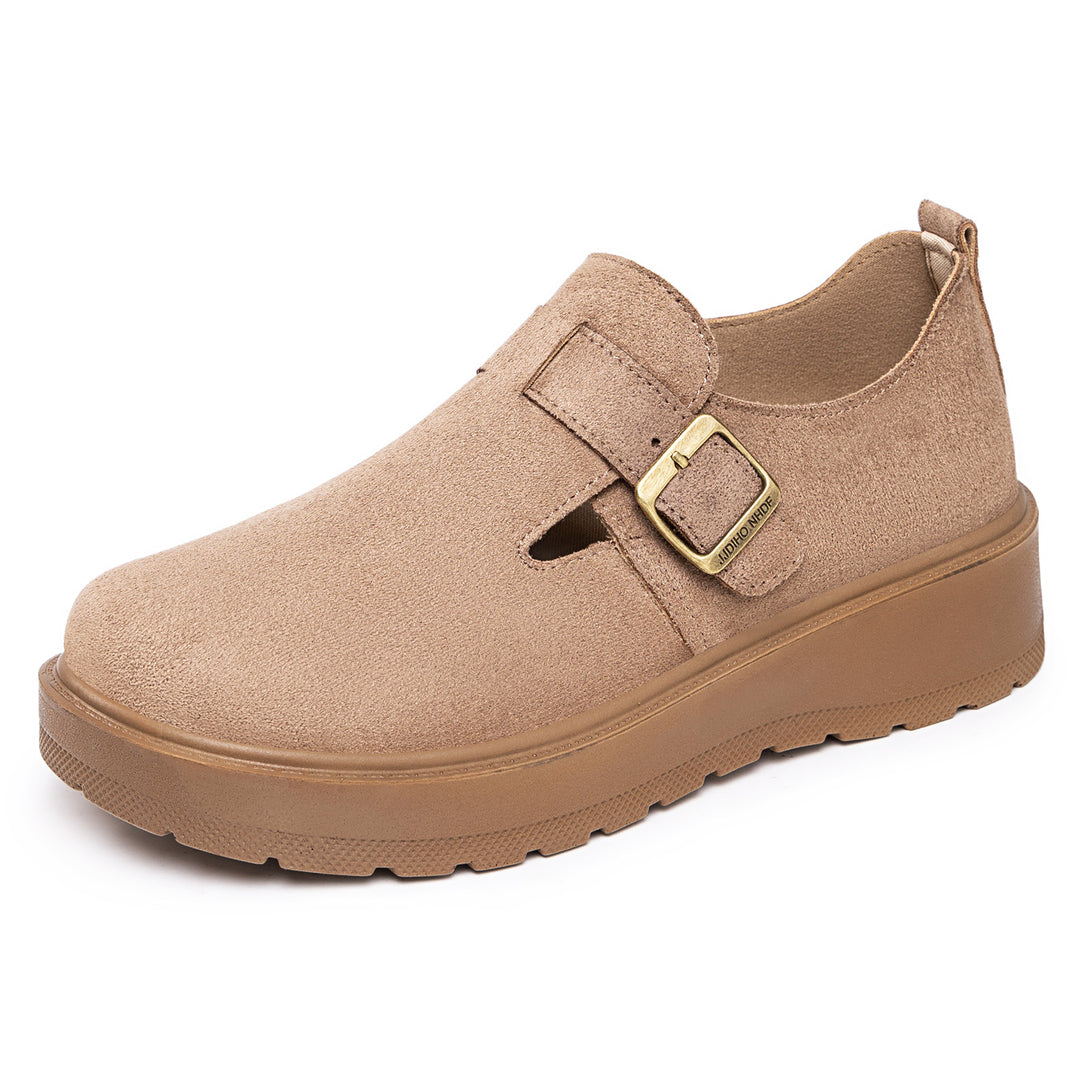 Damen nan Plateau-Mary-Jane Slipper mit Velourslederoberfläche und verstellbarer Metallschnalle Echo Archiv