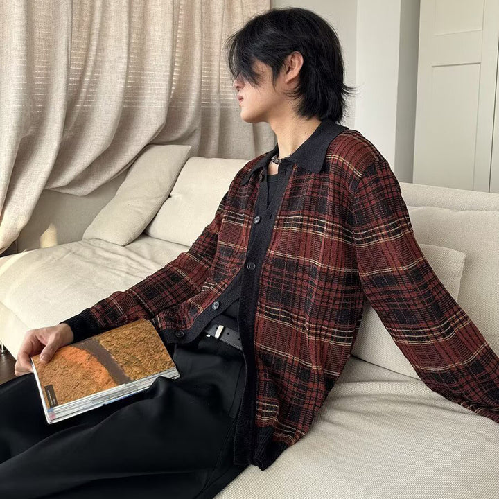 Damen Modische Strickjacke mit Karomuster Echoarchiv