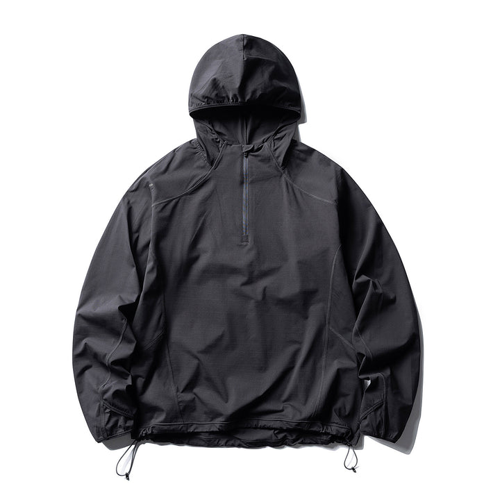 Unisex Atmungsaktiver Half-Zip-Kapuzenanorak mit Tunnelzugsaum und Flatlock‑Nähten Echoarchiv