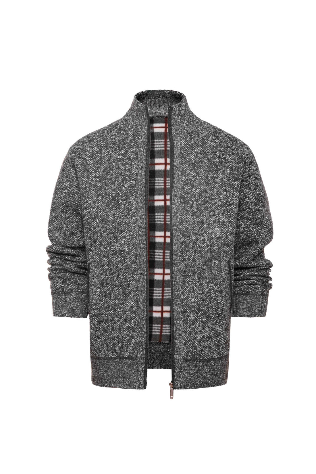 Herren sportlicher Strickjacke mit durchgehendem Reißverschluss und innenliegendem Karodesign – Terenzo