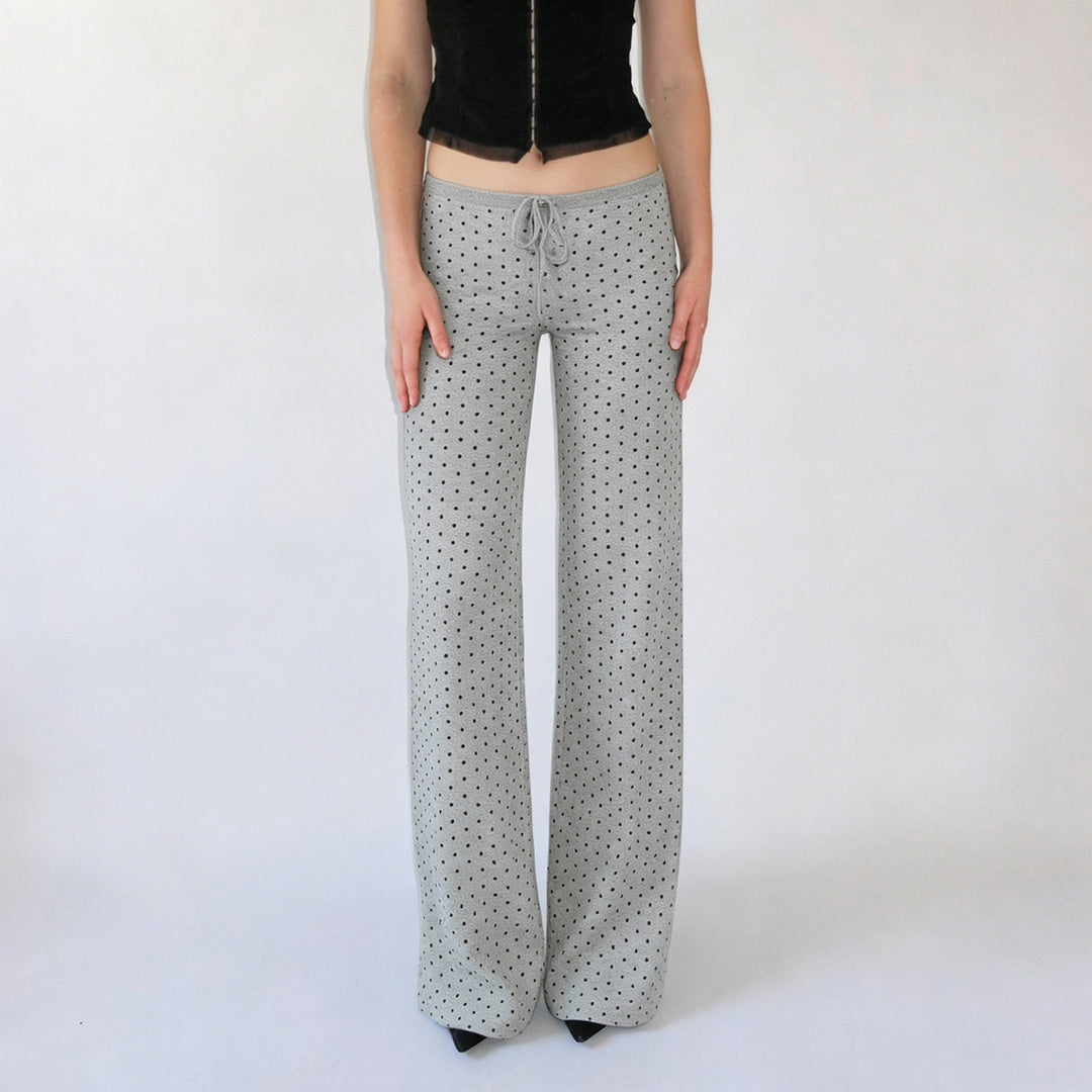 Damen nan gemütliche Highwaist-Loungehose mit weitem Schlag, elastischem Komfortbund, Kordelzug und dezentem Punkte-Print Echo Archiv