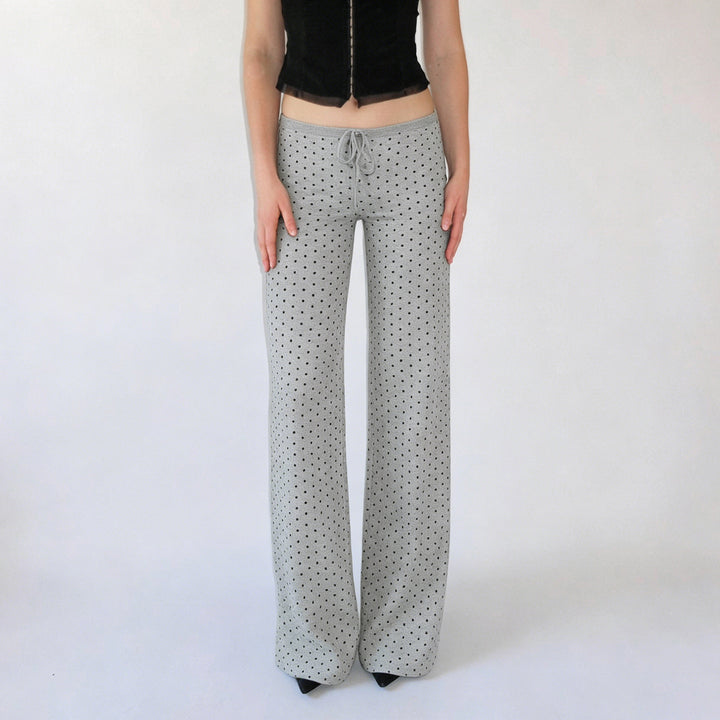 Damen nan gemütliche Highwaist-Loungehose mit weitem Schlag, elastischem Komfortbund, Kordelzug und dezentem Punkte-Print Echo Archiv