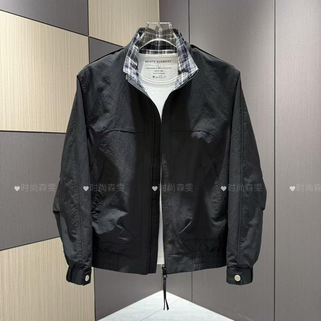 Herren Leichter Baumwoll-Mix Blouson mit Stehkragen und Karofutter Echoarchiv