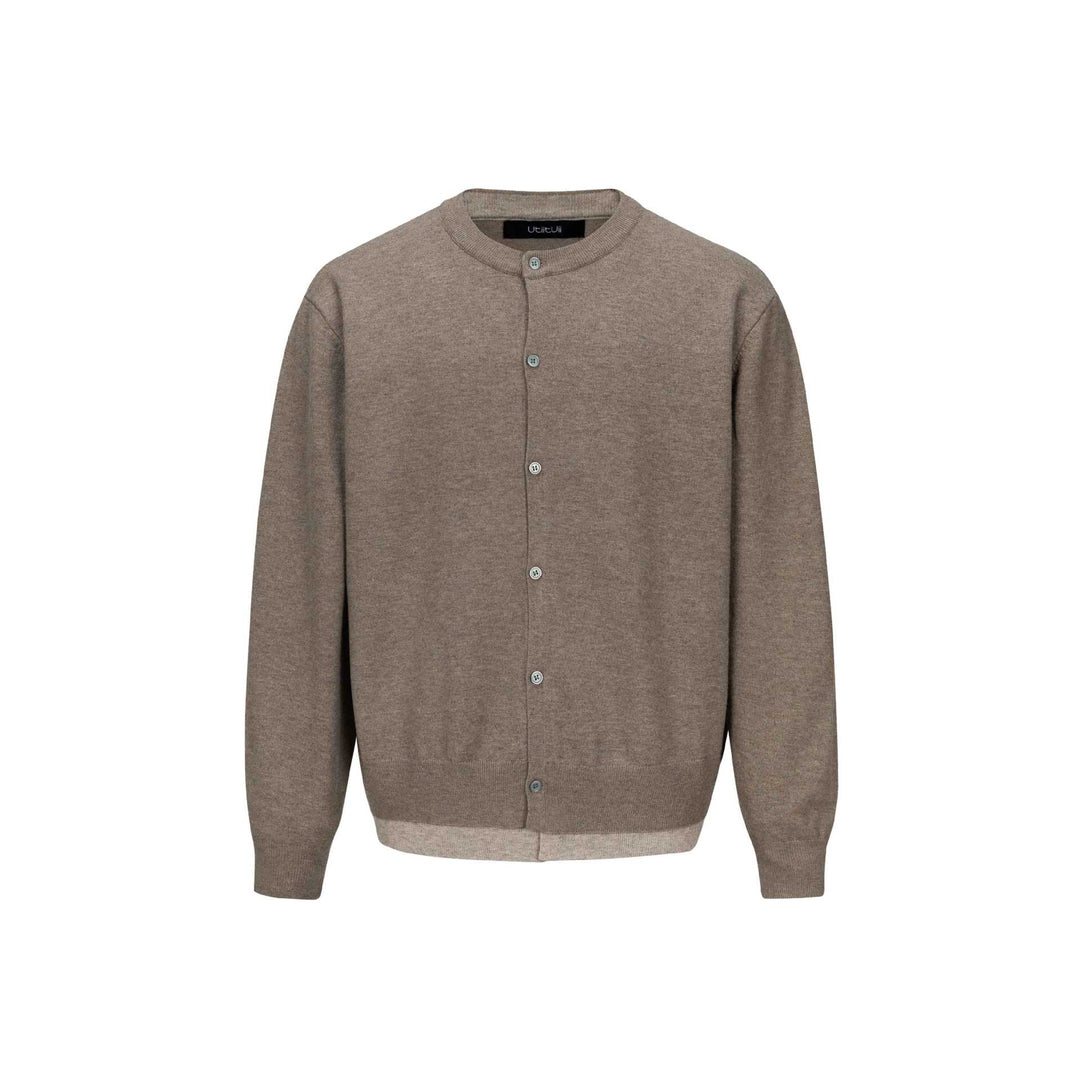 Herren Feinstrick-Cardigan mit Rundhals, durchgehender Knopfleiste und geripptem Saum Echoarchiv