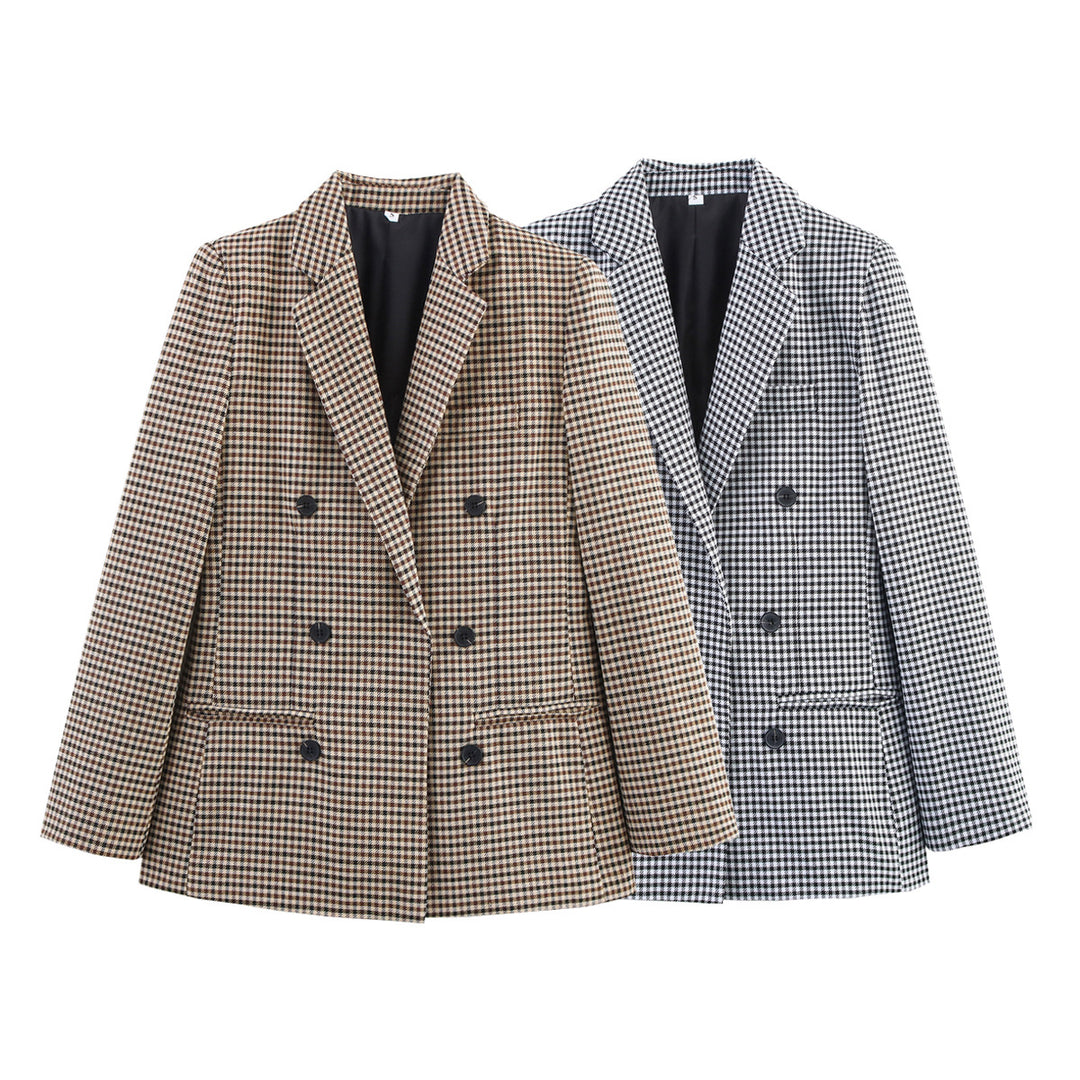 Damen Doppelreihiger Wollmix-Blazer im Glencheck/Hahnentritt mit leicht boxy Schnitt Echo Archiv