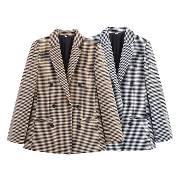 Damen Doppelreihiger Wollmix-Blazer im Glencheck/Hahnentritt mit leicht boxy Schnitt Echo Archiv