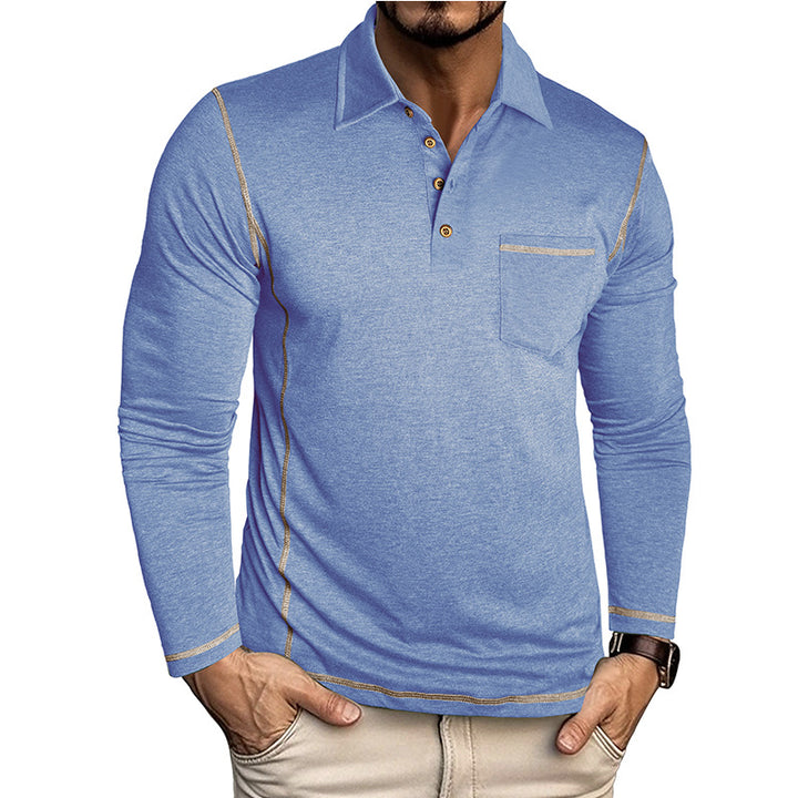 Herren Langarm-Poloshirt mit modischem Knopfdesign und Brusttasche Echoarchiv