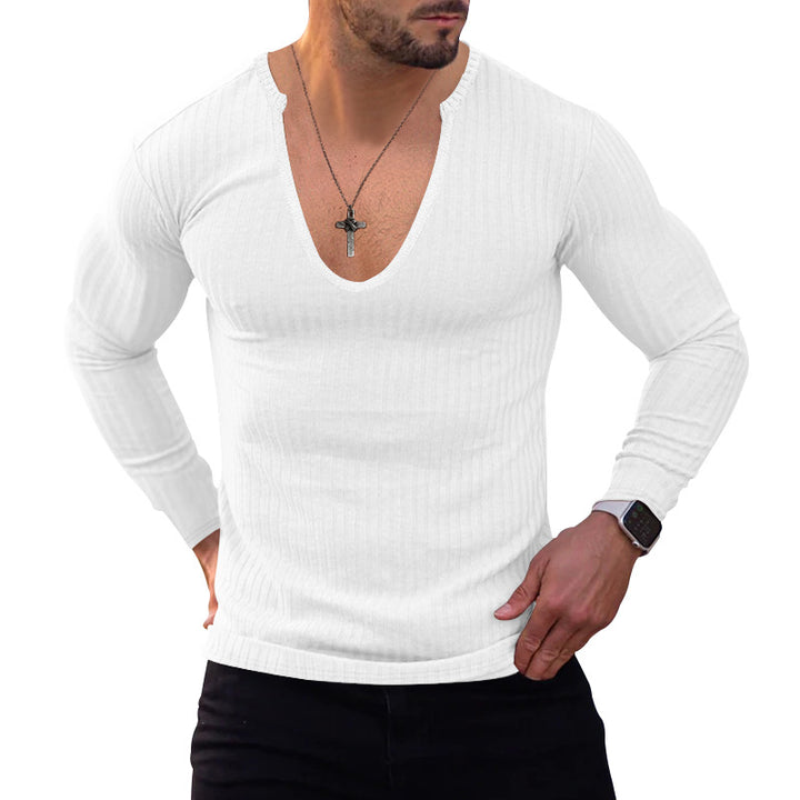 Herren Langarm-Henley-Shirt mit tiefem V-Ausschnitt und strukturiertem Gewebe Echoarchiv
