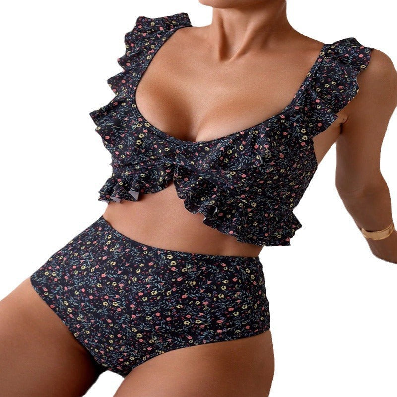 Damen Bikiniset mit hohem Bund und verspieltem Rüschen-Design Echo Archiv