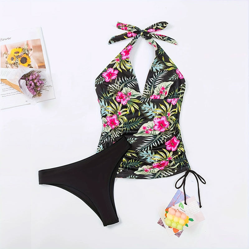 Damen Tankini mit floralem Oberteil und hohem Bund Echo Archiv