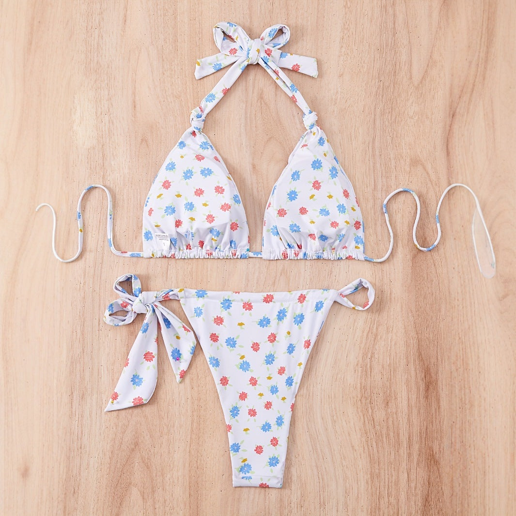 Damen Floral gemusterter Triangel-Bikini mit verspieltem Bindeband Echo Archiv