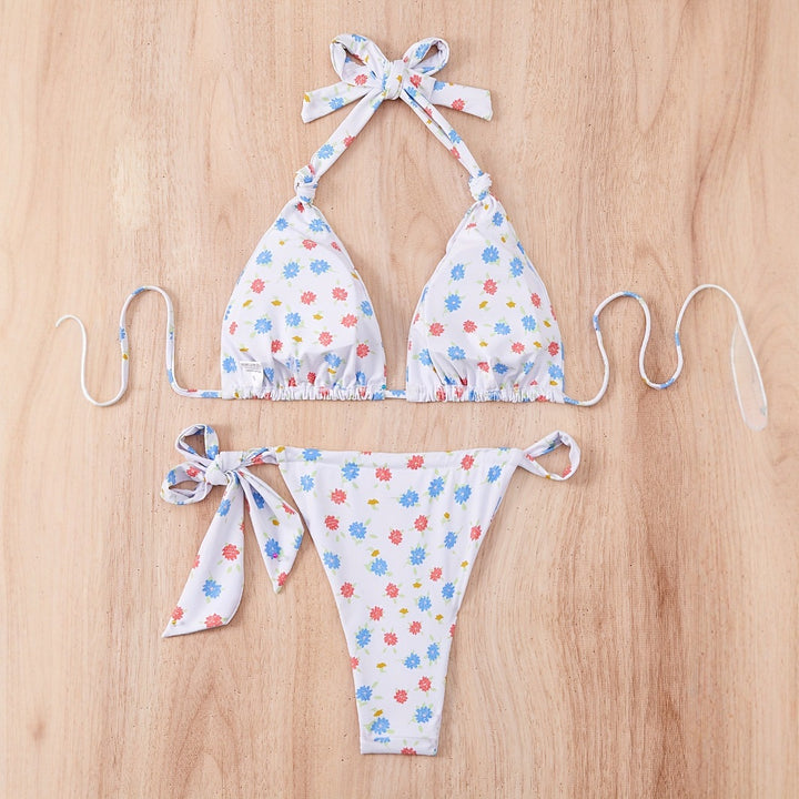 Damen Floral gemusterter Triangel-Bikini mit verspieltem Bindeband Echo Archiv