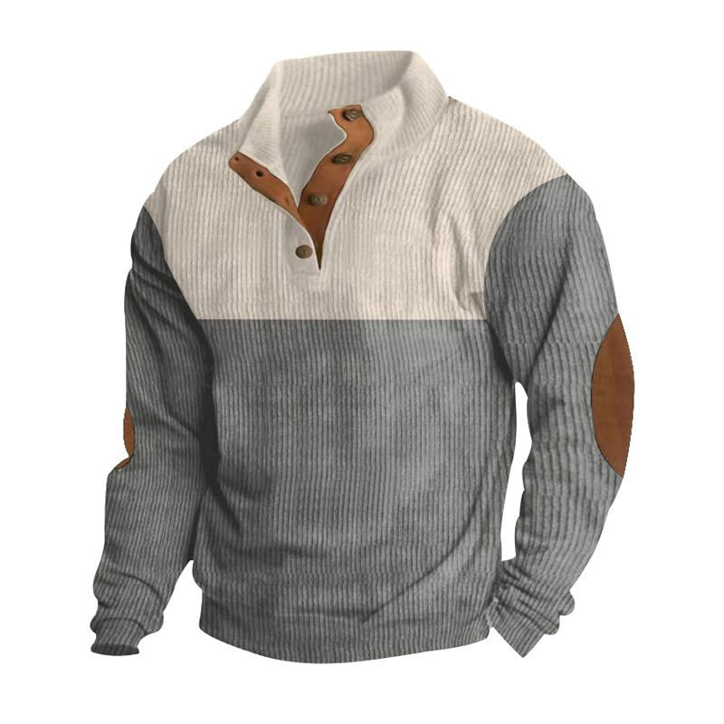 Herren Strukturierter Pullover mit Henley-Knopfleiste, Ellbogen-Patches und zweifarbigem Block Echo Archiv
