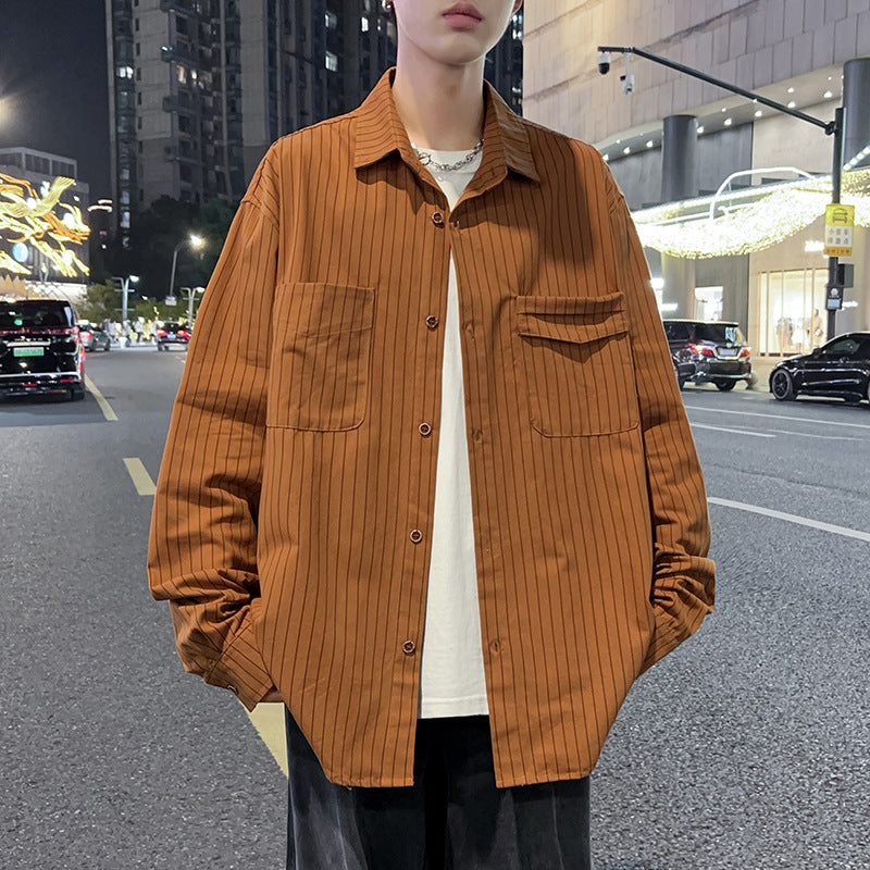 Herren lässige Überhemdjacke mit vertikalen Streifen und praktischen Taschen Echoarchiv